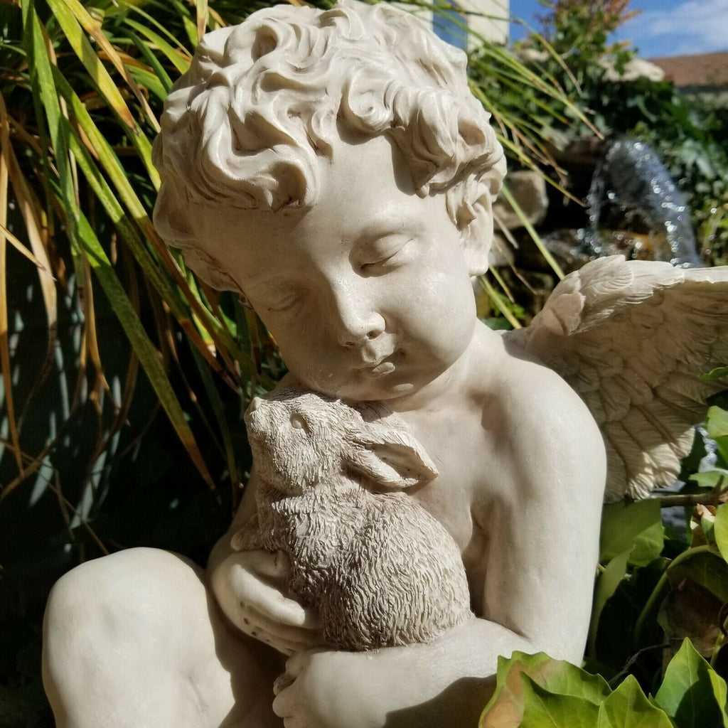 Cherub Garden Angel Statue Holding Rabbit