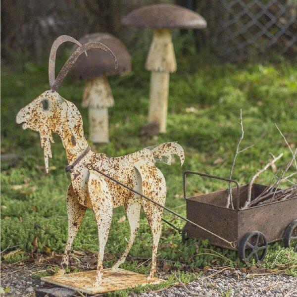 Decorative Rustic Metal Goat With Cart