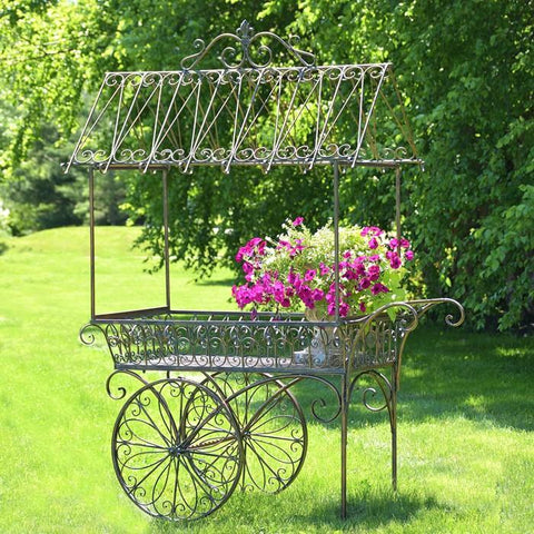 Flower Cart with Roof & Moving Wheels "Paris 1968" Bronze