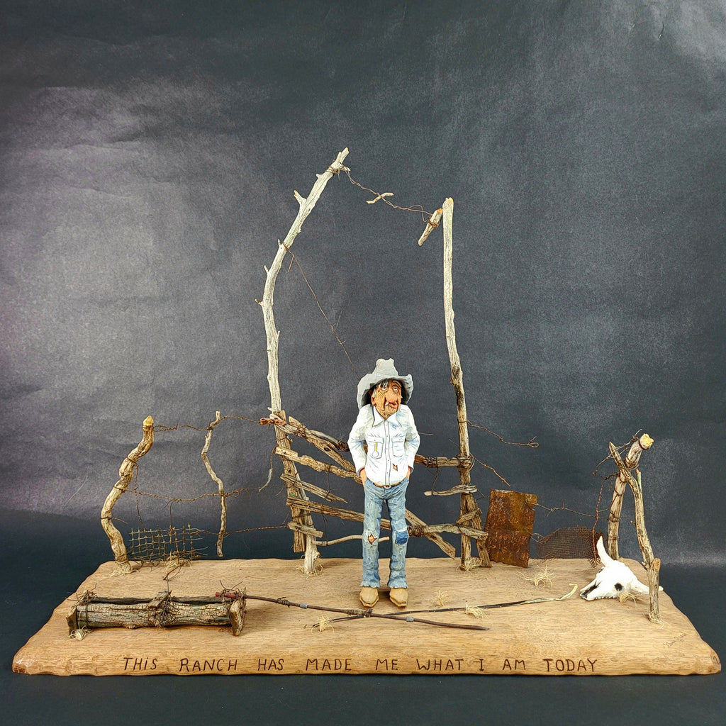 Gene Zesch "This Ranch Has Made Me What I Am" Wood Sculpture