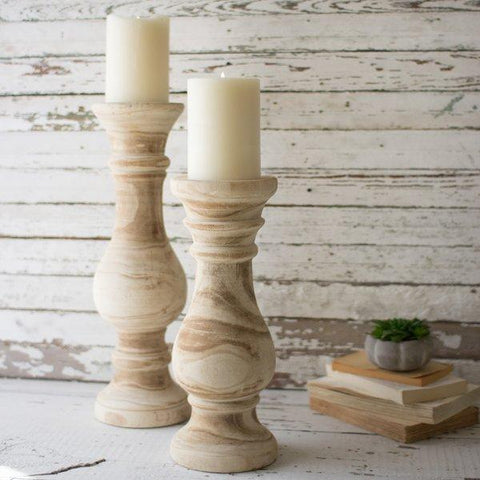 Hand Carved Wooden Candle Holder Set of 2