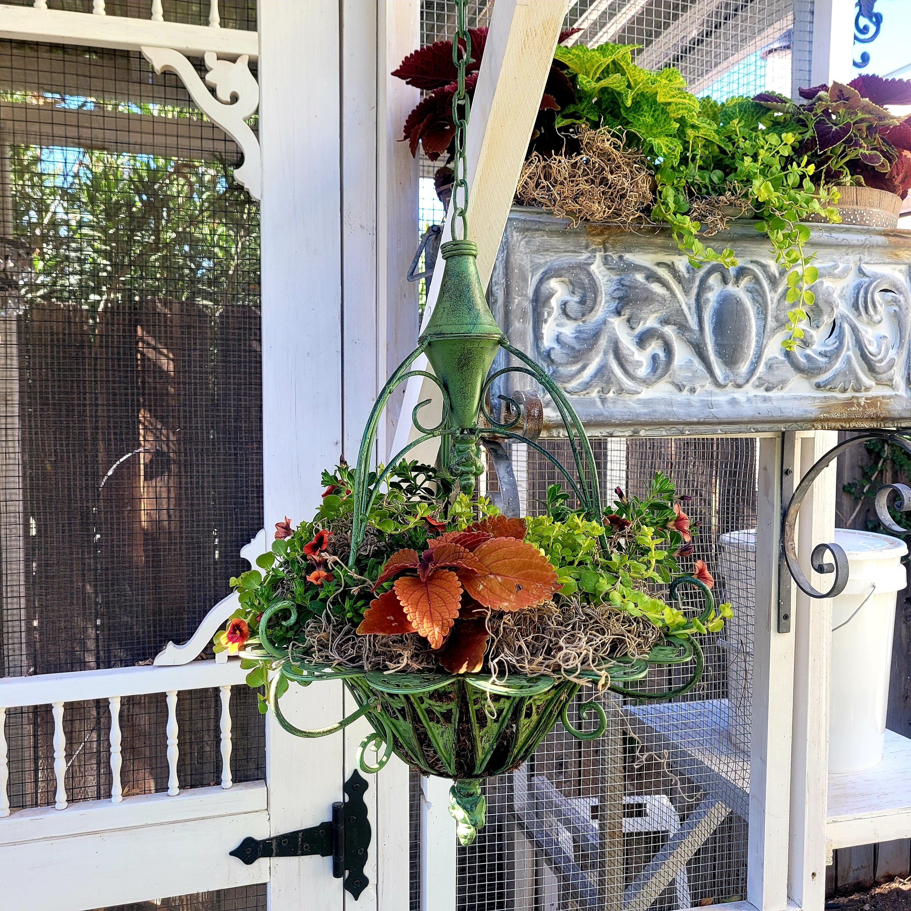 long hanging planter Hanging Wrought Iron Flower Planter Basket
