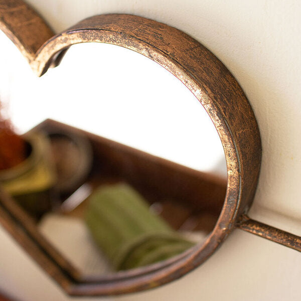 Antique Style Brass Heart Mirror