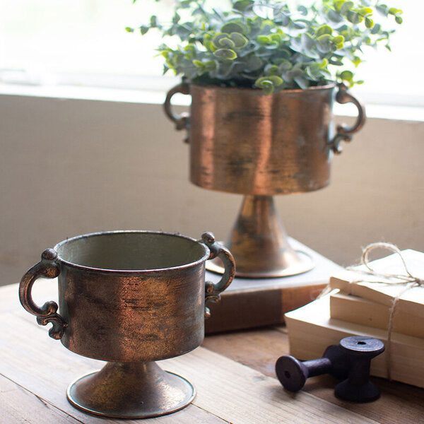 Antique Style Copper Finish Planters Set of 2