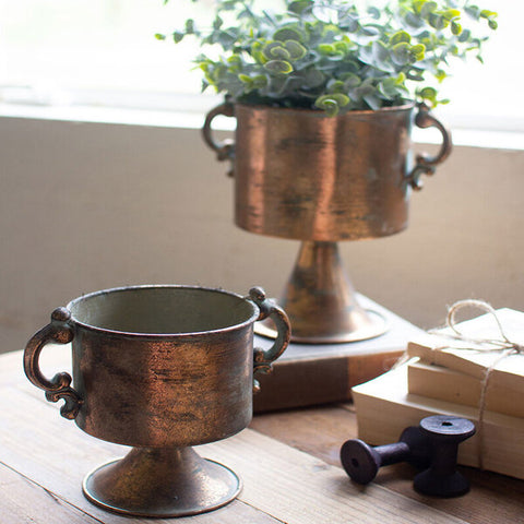 Antique Style Copper Finish Planters Set of 2