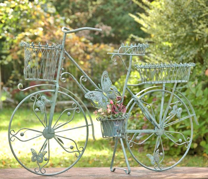 hanging bicycle planter Large Iron Bicycle Plant Stand with Butterflies in Moss Green