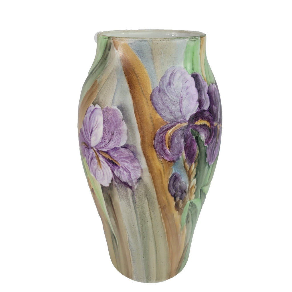 Limoges France Hand Painted Porcelain Monument Vase With Irises 13"
