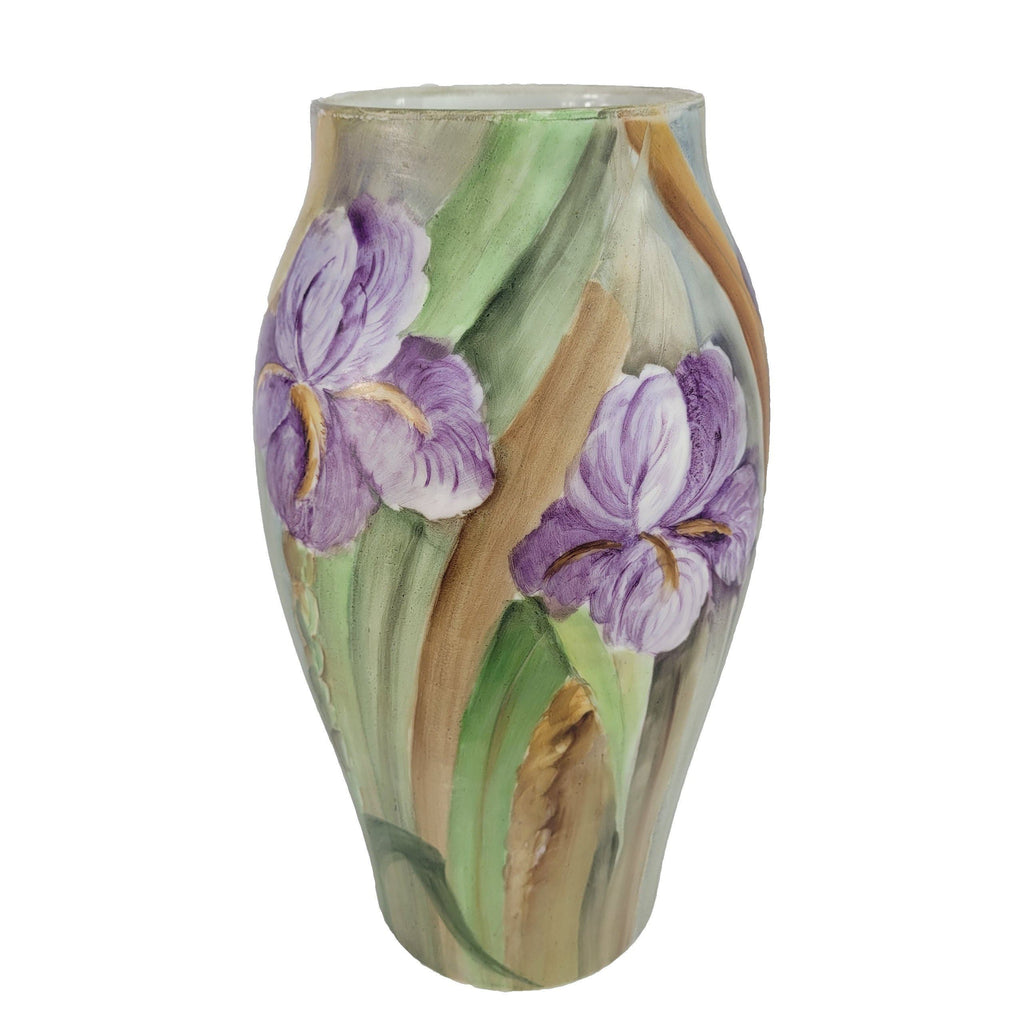 Limoges France Hand Painted Porcelain Monument Vase With Irises 13"