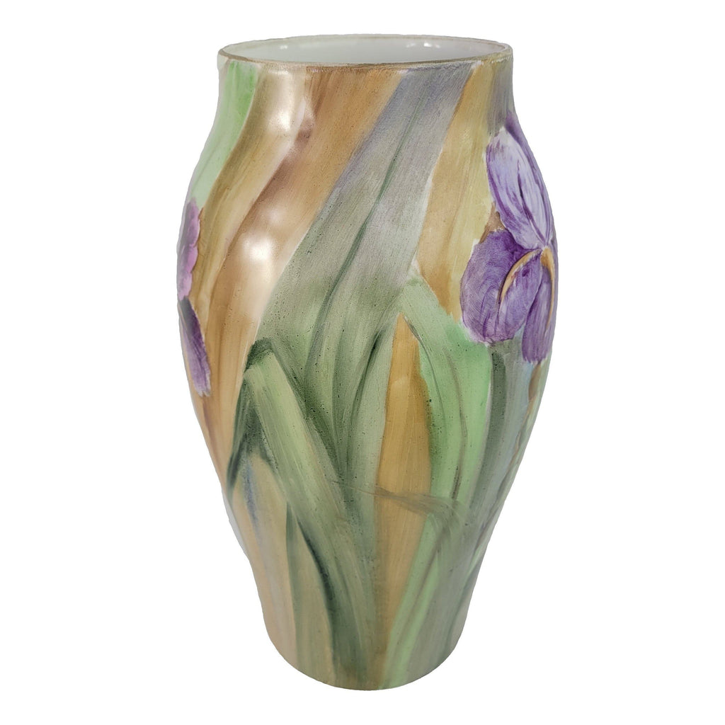 Limoges France Hand Painted Porcelain Monument Vase With Irises 13"