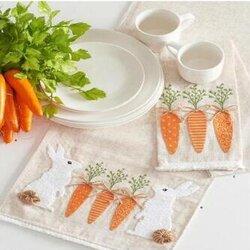 Linen Bunny Rabbit And Carrot Table Runner