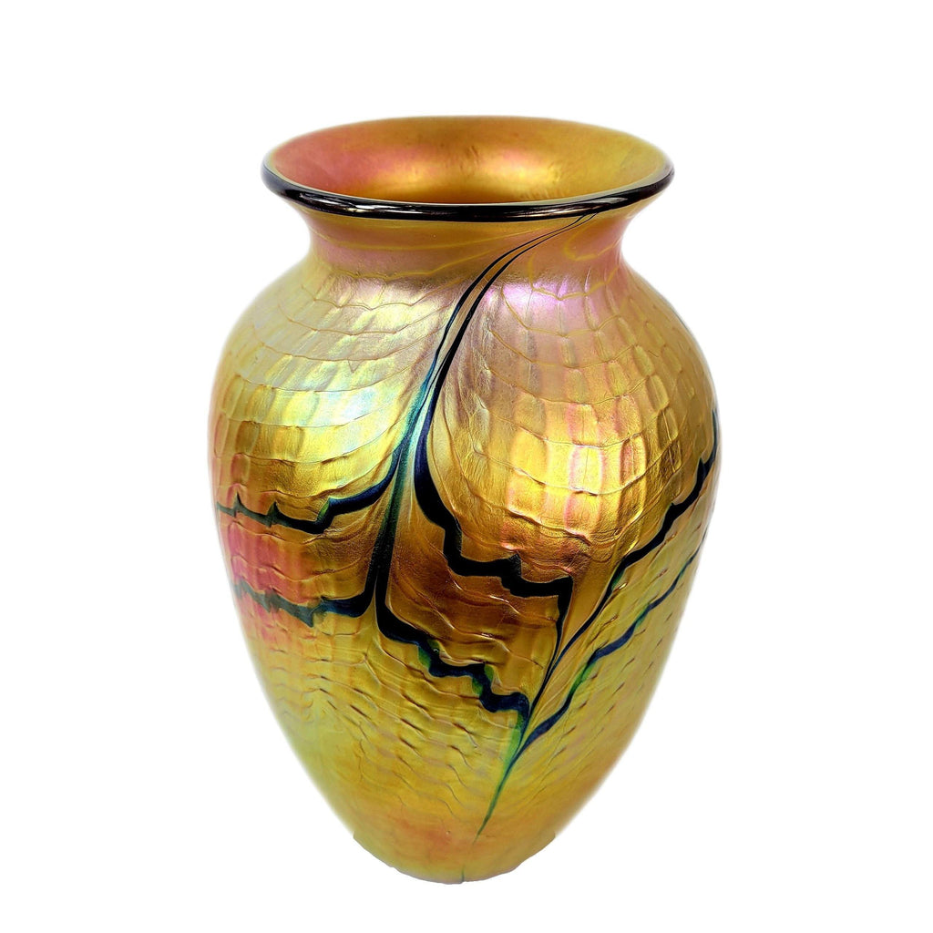 Lundberg Studios Gold Iridescent Ribbed Art Glass Vase