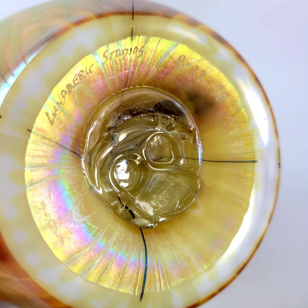 Lundberg Studios Gold Iridescent Ribbed Art Glass Vase