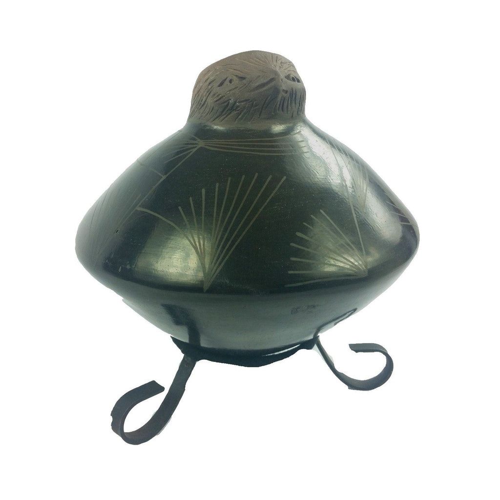 Mata Ortiz Pottery Figural Owl Effigy Pot with Stand Signed RR