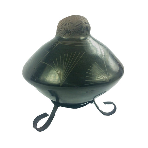 Mata Ortiz Pottery Figural Owl Effigy Pot with Stand Signed RR