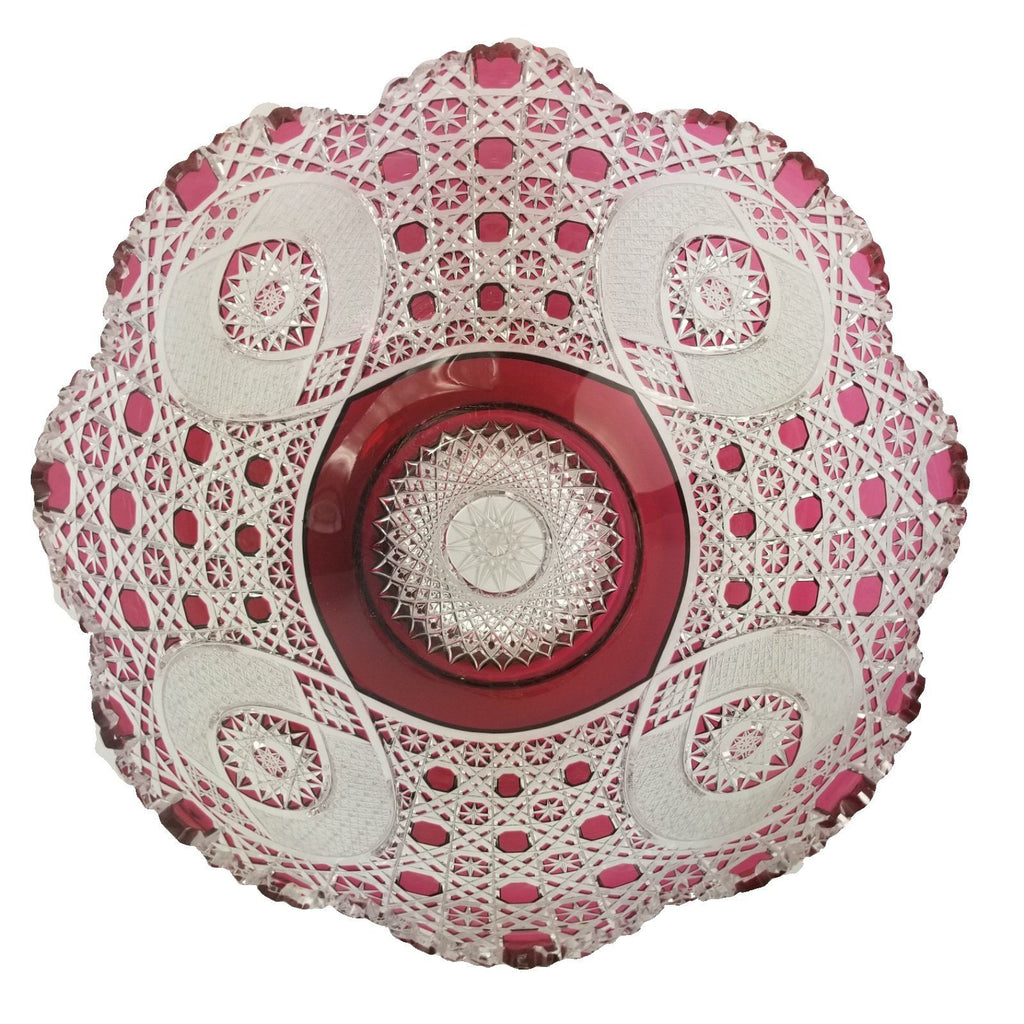 Meissen Crystal Cranberry Cut To Clear Centerpiece Bowl