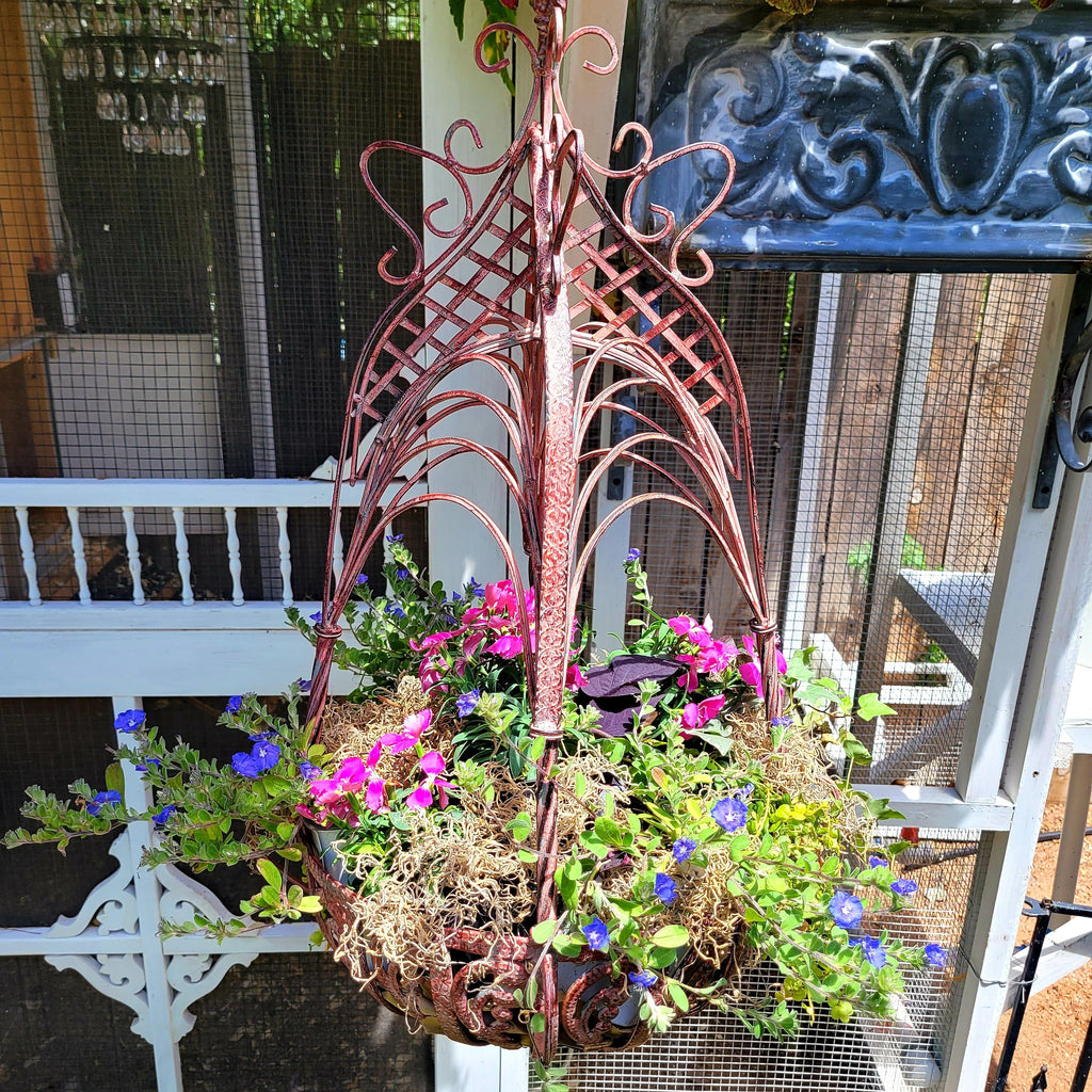 oversized hanging plants Metal Wrought Iron Large Hanging Flower Planter Basket Rust Large
