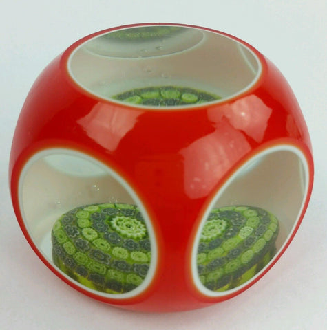 Millefiori Cased Art Glass Faceted Paperweight