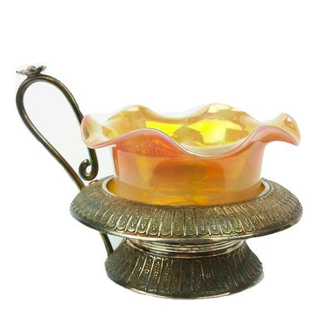 Monot Stumpf Opaline Art Glass Silverplate Sugar Cube Holder with Tongs