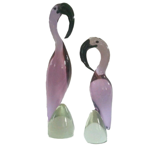 Murano Italian Art Glass Pink Flamingo Birds Set of 2