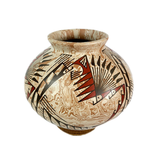 Oscar Quezada Mata Ortiz Marble Clay Pottery Olla Vase