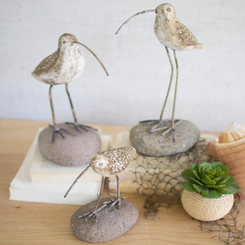 Painted Clay Shore Birds On Rock Bases Set Of 3