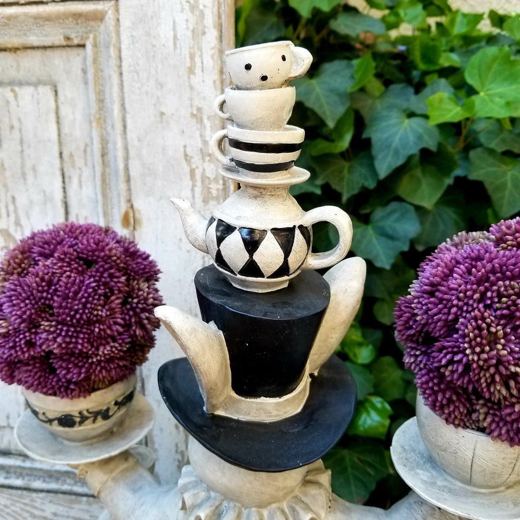 white rabbit tea cup succulent Resin Bunny Rabbit Balancing Tea Cups 24"