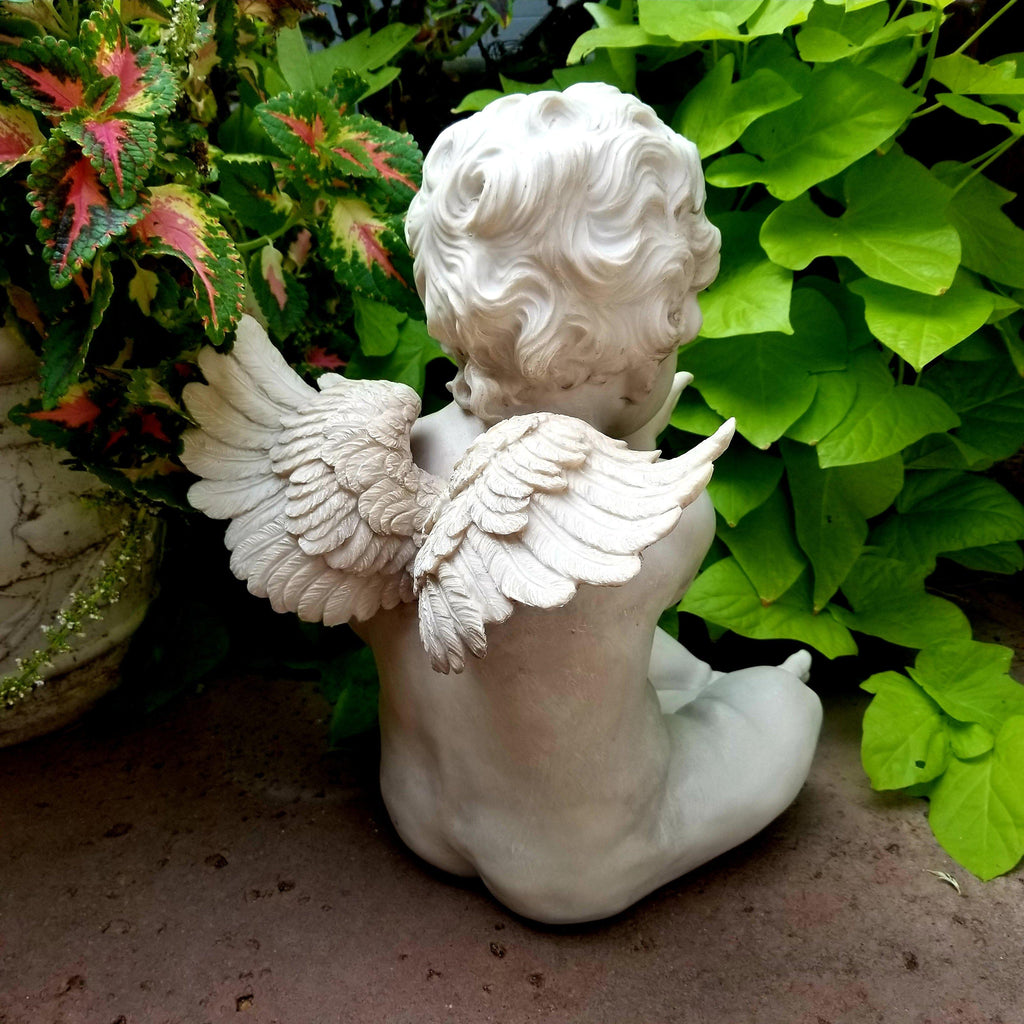 Resin Cherub Angel Blowing A Kiss Garden Figurine With Antique Wash