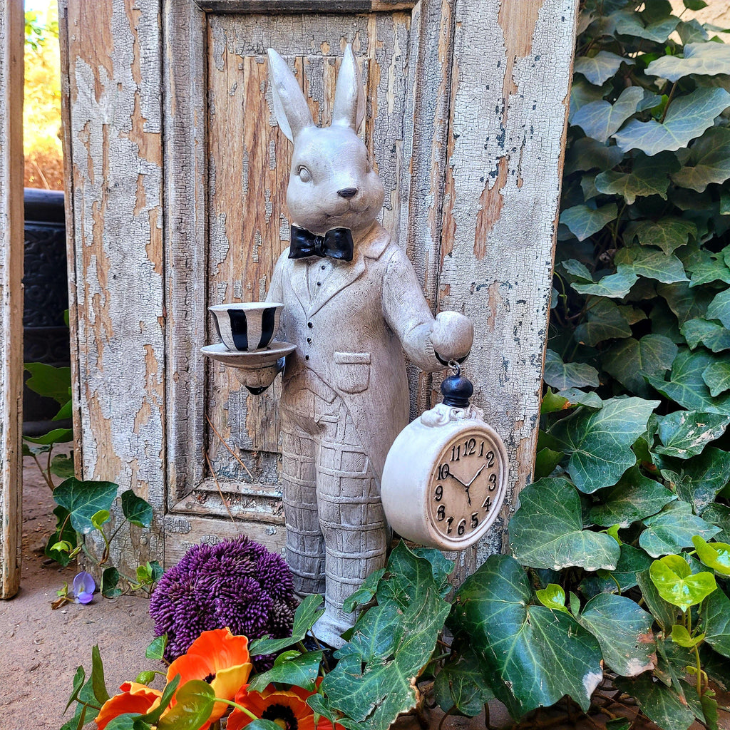 Black & White Bunny Rabbit Holding Clock - City Farmhouse Antiques