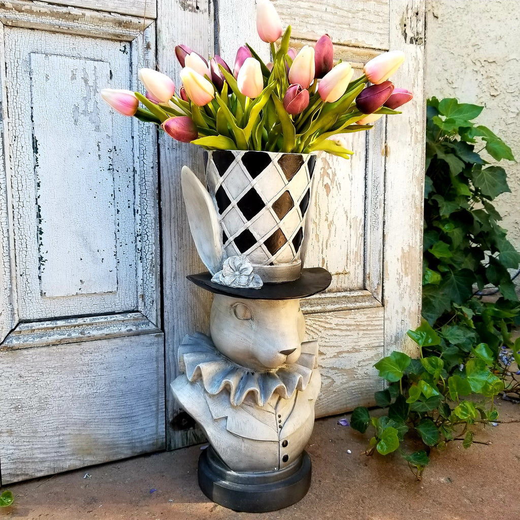mad hatter plant pot Resin Top Hat Bunny Rabbit Bust Flower Pot