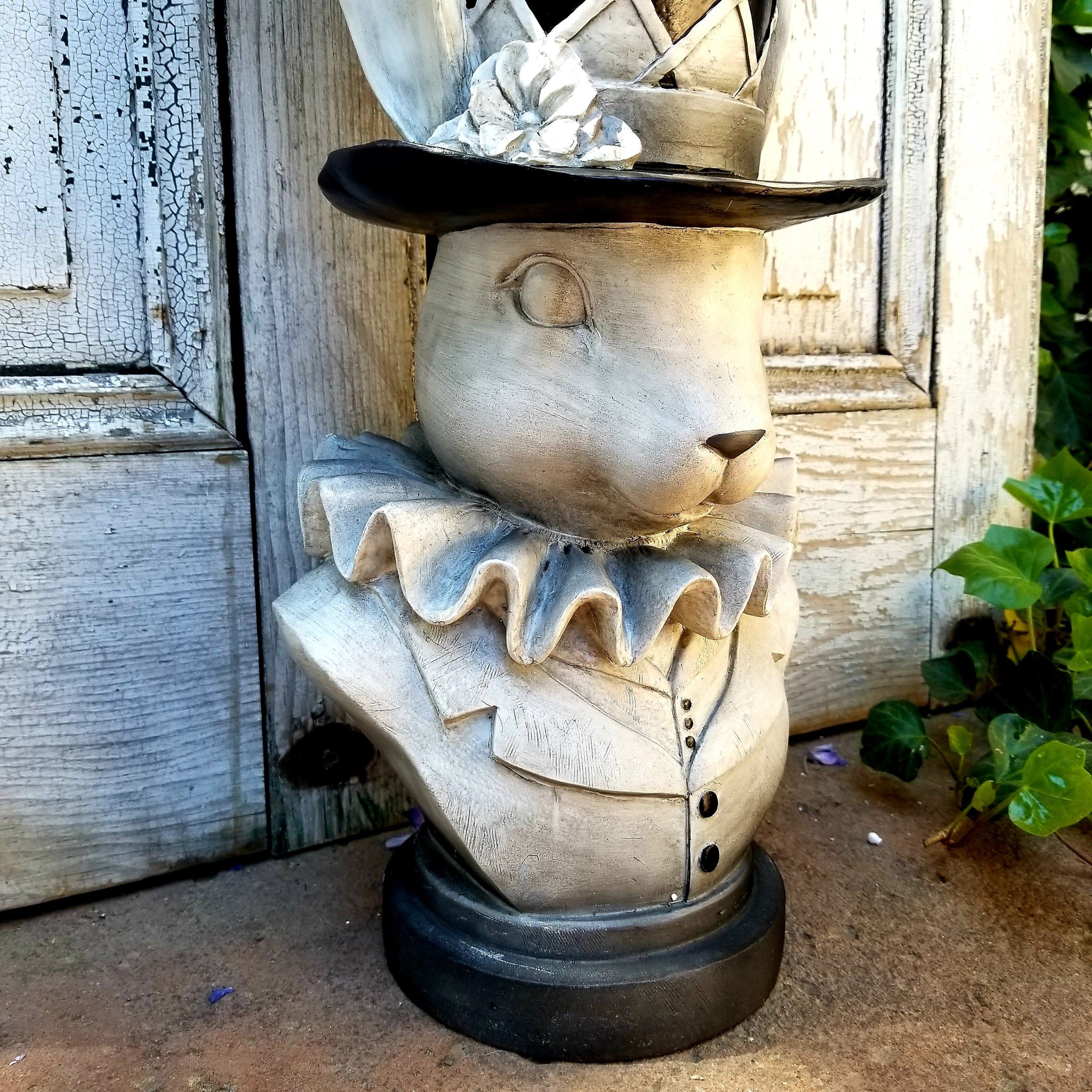Black & White Bunny Rabbit Holding Clock - City Farmhouse Antiques