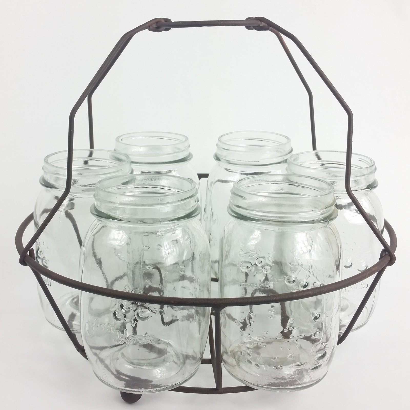 Round Metal Wire Rack Patio Picnic Caddy with Glass Drinking Jars