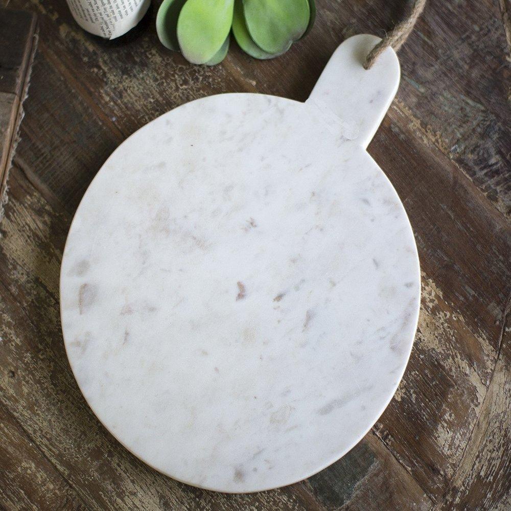 Round White Marble Cutting Board With Jute Handle Set Of 2