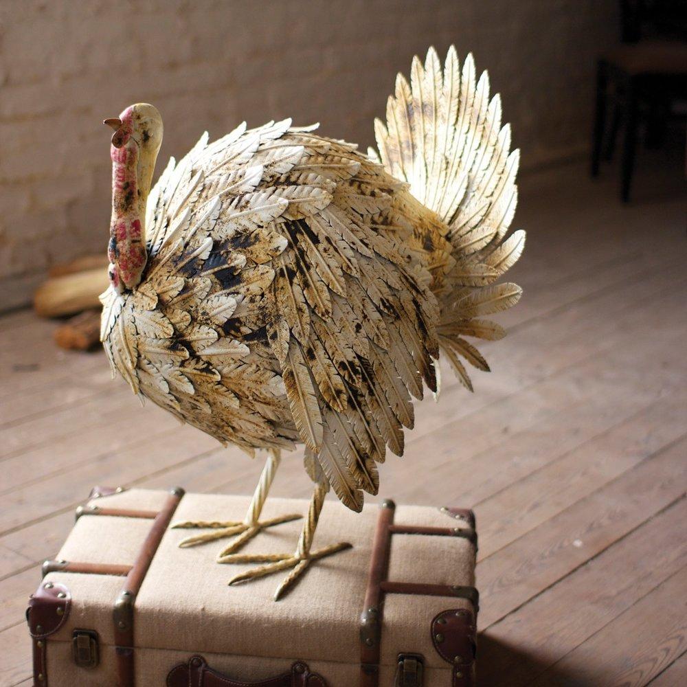 Rustic Antique White Metal Turkey