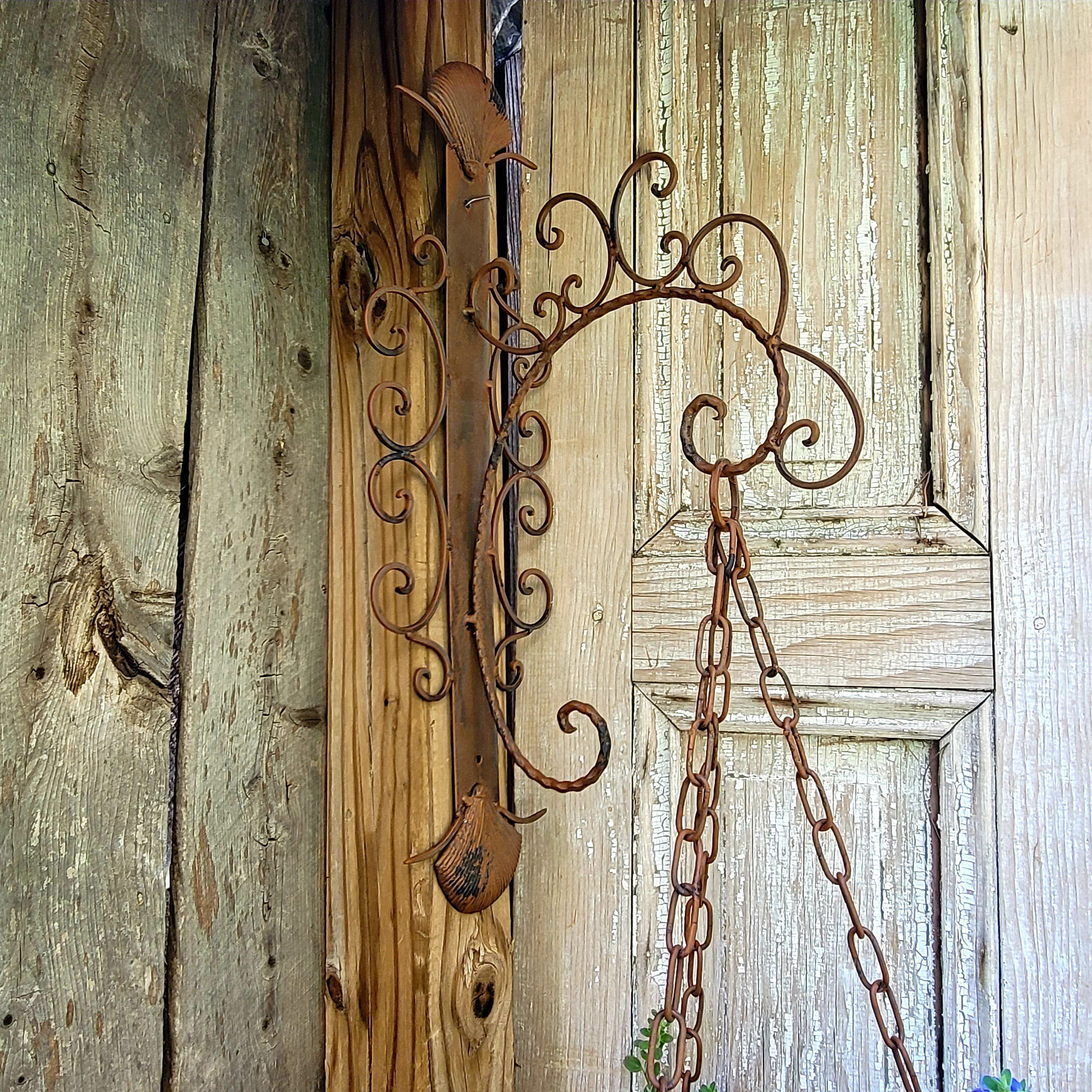 door hanging planter Rustic Iron Hanging Flower Planter Basket