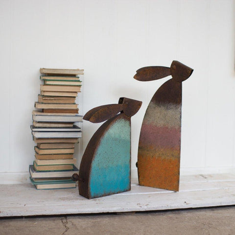Rustic Metal Rabbit With Color Detail Set Of 2