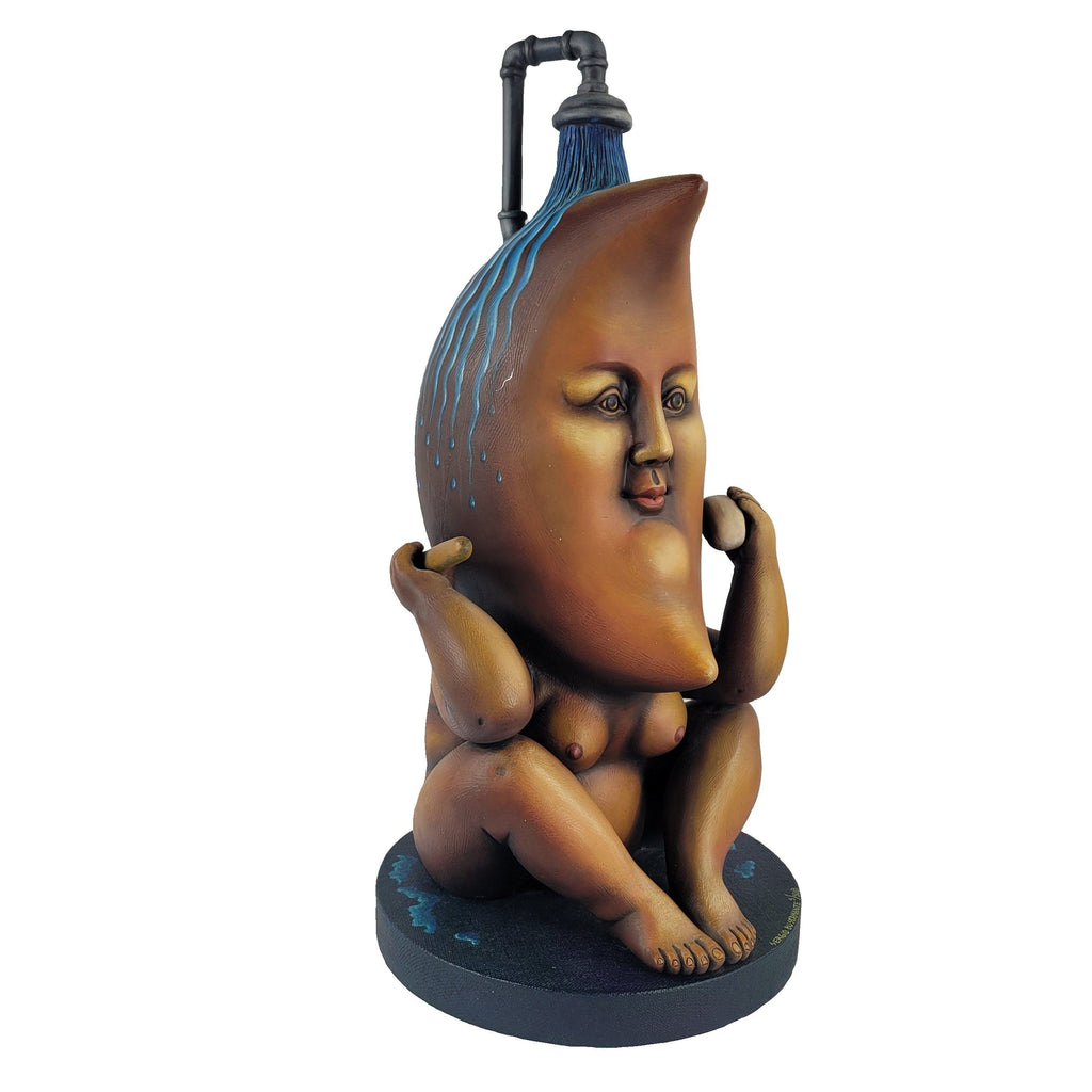 Sergio Bustamante Modern Ceramic Sculpture Crescent Moon In The Shower