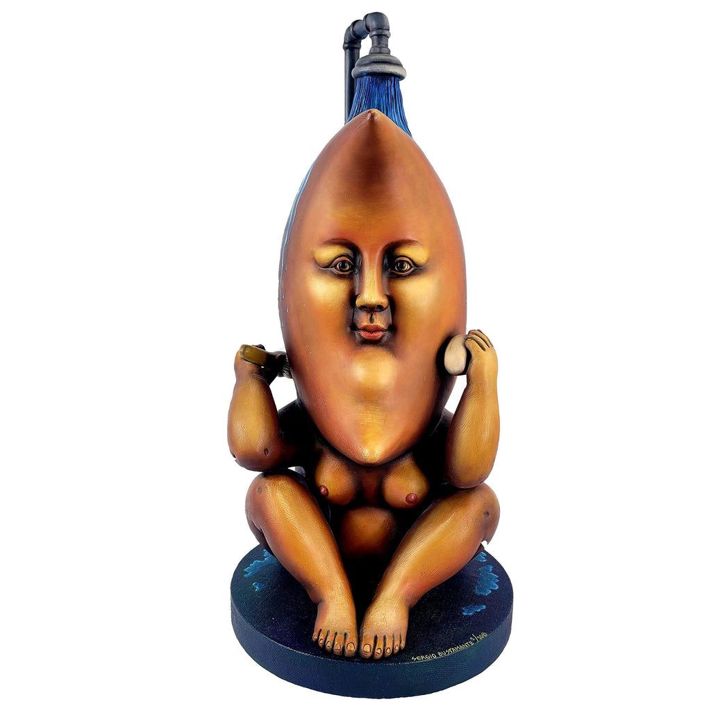 Sergio Bustamante Modern Ceramic Sculpture Crescent Moon In The Shower