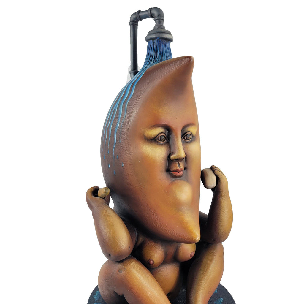 Sergio Bustamante Modern Ceramic Sculpture Crescent Moon In The Shower