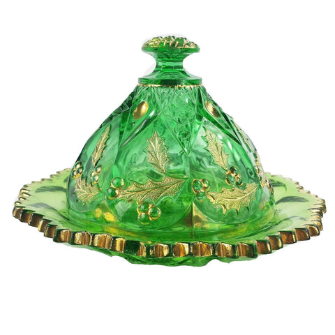 Signed Antique Northwood Early American Pattern Glass Butter Dish Paneled Holly