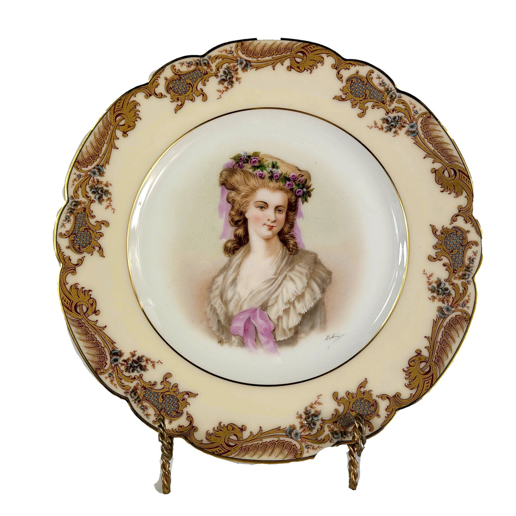 Signed Antique Sevres Hand Painted Madam De Lamballe Porcelain Portrait Plate