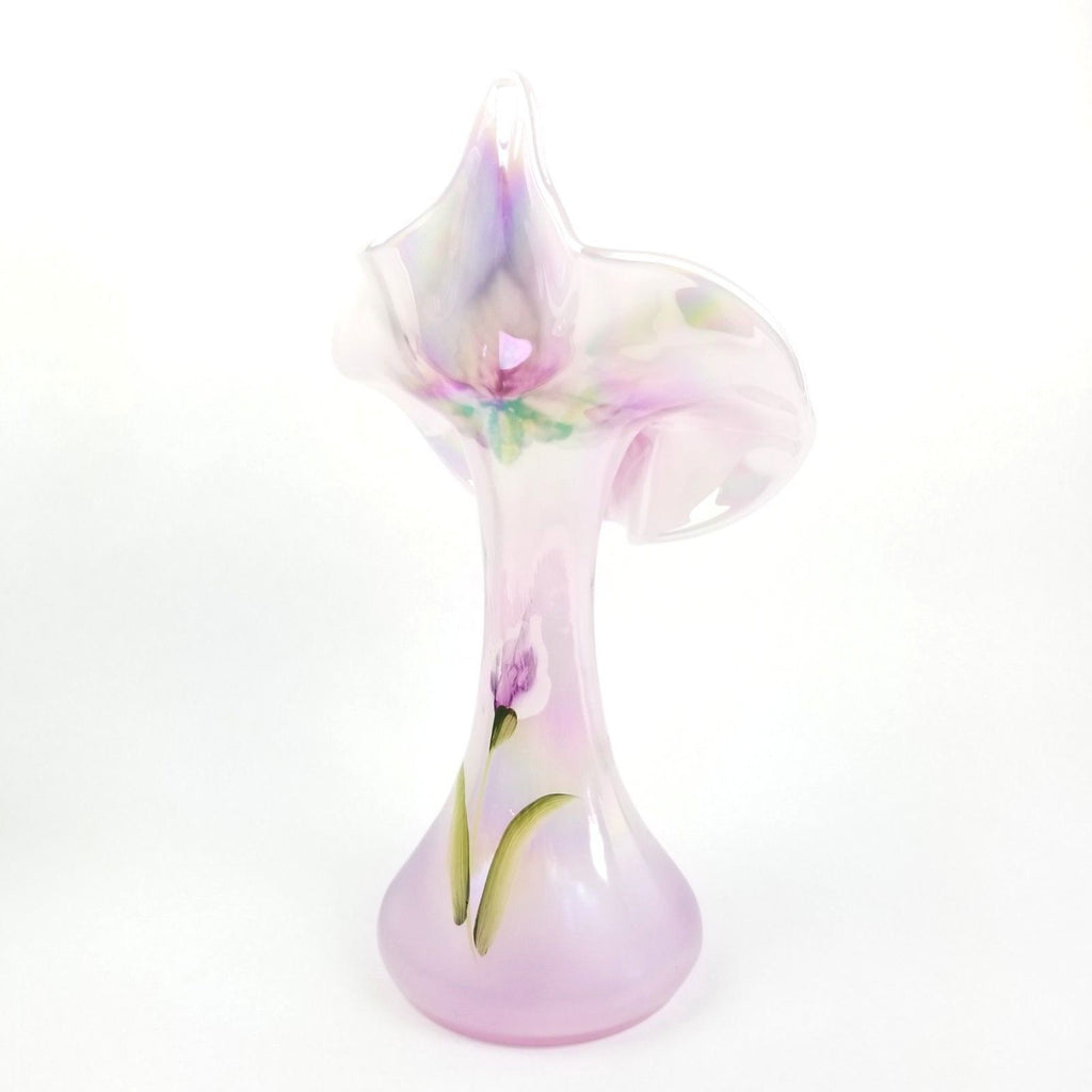 Signed Fenton Pink Art Glass Jack In The Pulpit Vase Hand Painted Orchid