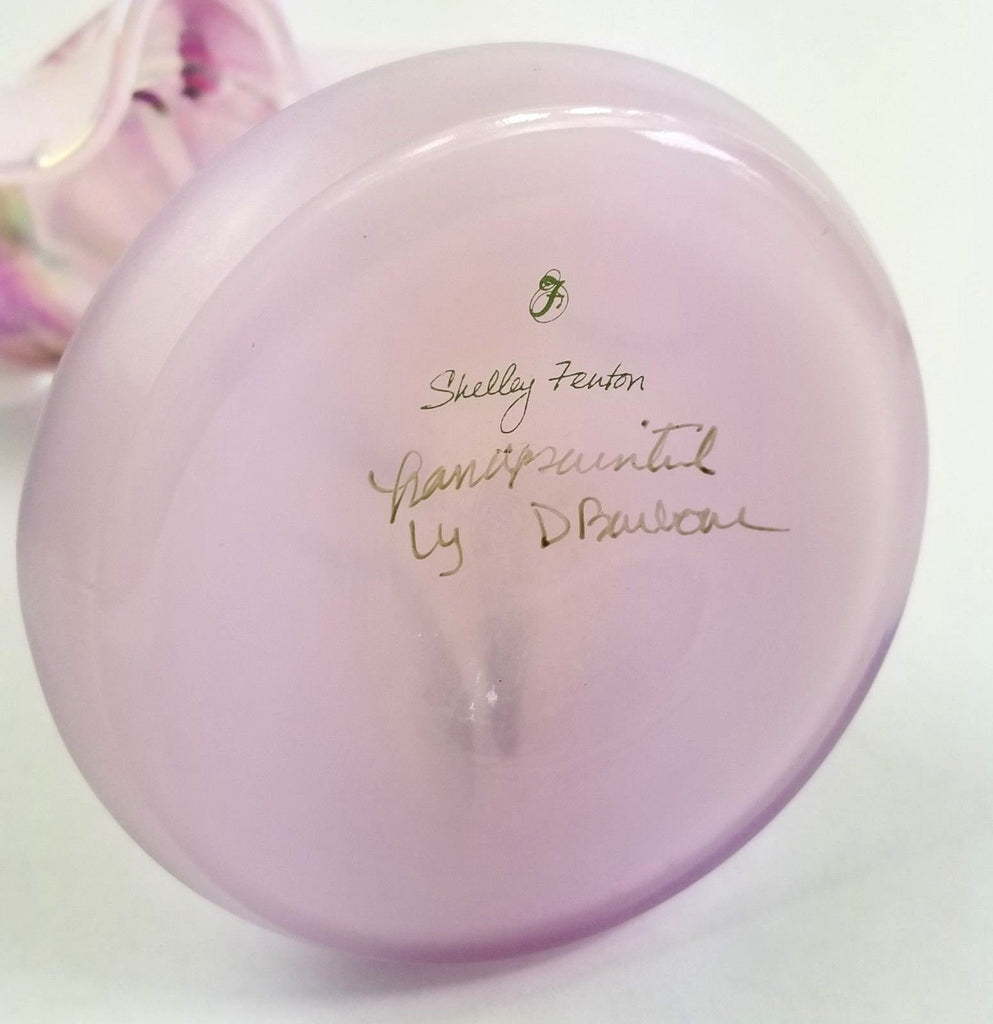 Signed Fenton Pink Art Glass Jack In The Pulpit Vase Hand Painted Orchid