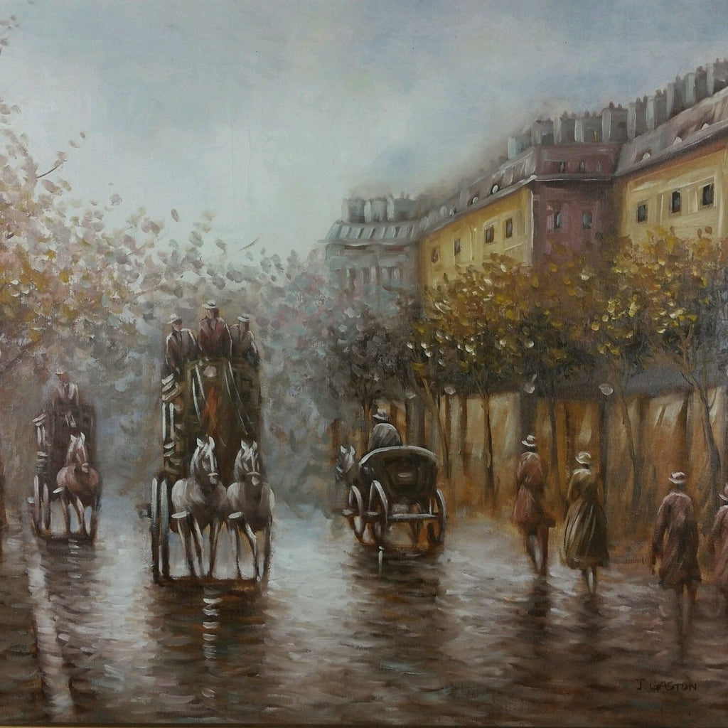Signed Johnny Gaston Oil Painting French Street Scene