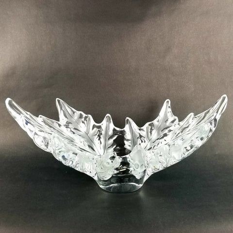 Signed Lalique Champs Elysees Crystal Frosted Glass Leaf Centerpiece Bowl