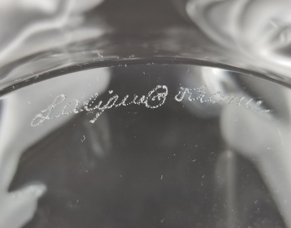 Signed Lalique Champs Elysees Crystal Frosted Glass Leaf Centerpiece Bowl