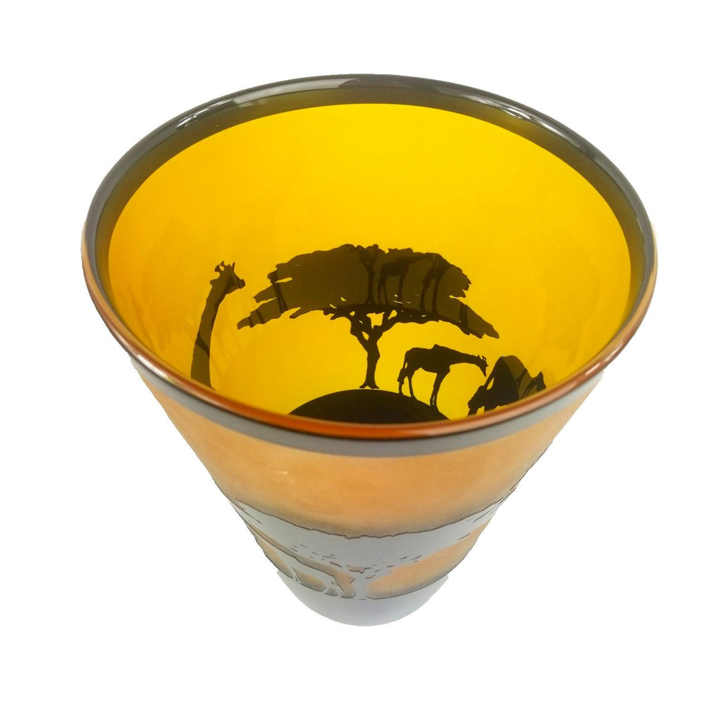 Steven Correia Amber Black Giraffes Art Glass Vase