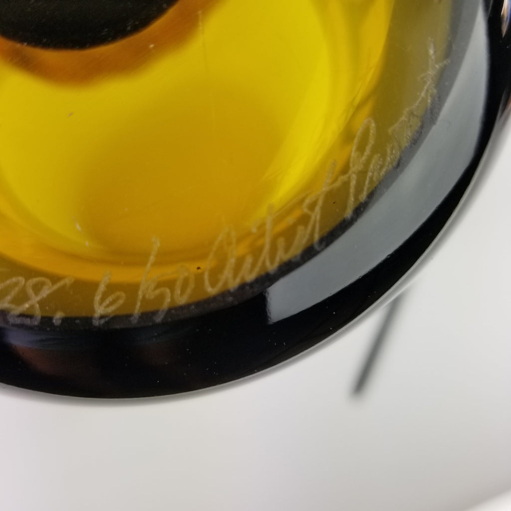 Steven Correia Amber Black Giraffes Art Glass Vase