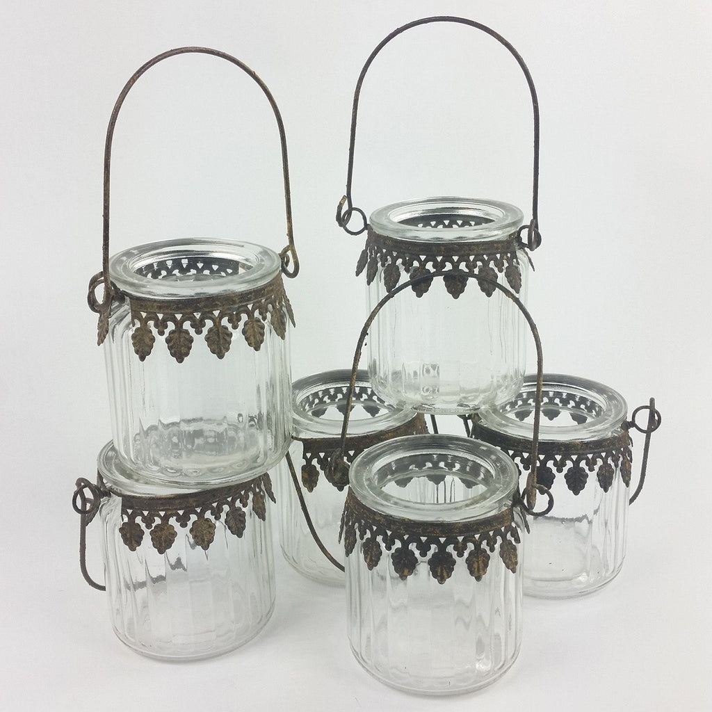 Tealight Candle Lanterns Set Of 6 Decorative Metal Rustic Jars