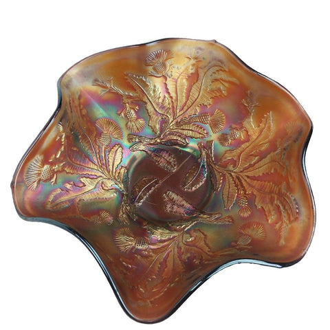 Vintage Fenton Carnival Glass Ruffled Amethyst Thistle Bowl Pre Fenton Logo