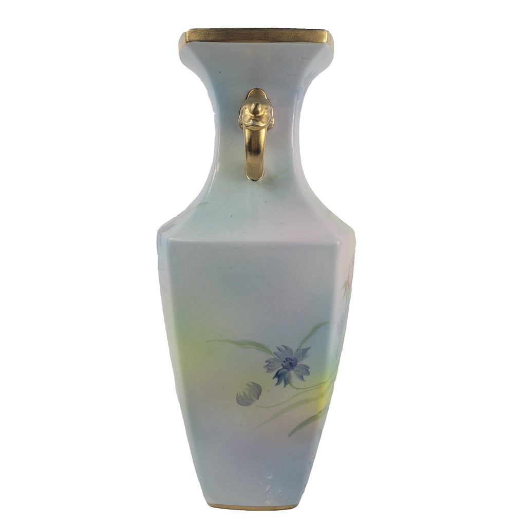 Vintage Hand Painted Nippon Porcelain Vase Double Dolphin Handles